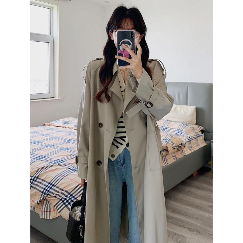 黑色风衣外套女2025新款春秋小个子英伦风中长款韩系显瘦气质大衣|undefined