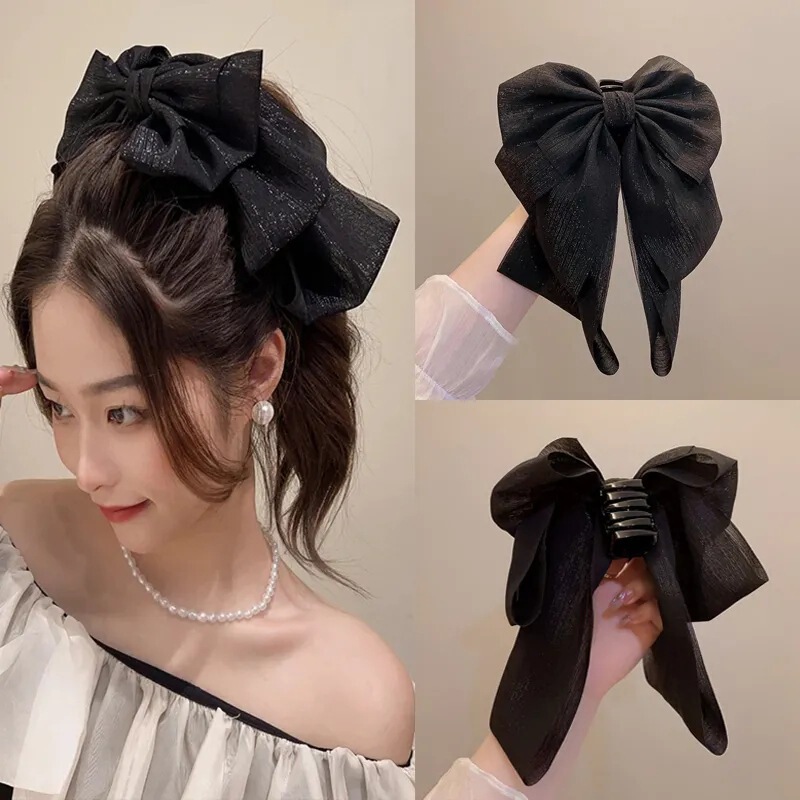 銀糸の大きなリボンヘアクリップ、逃亡王女のヘアクリップ、ネットで話題のエレガントなパール糸の万能で可愛いプリンセスヘアクリップ|undefined