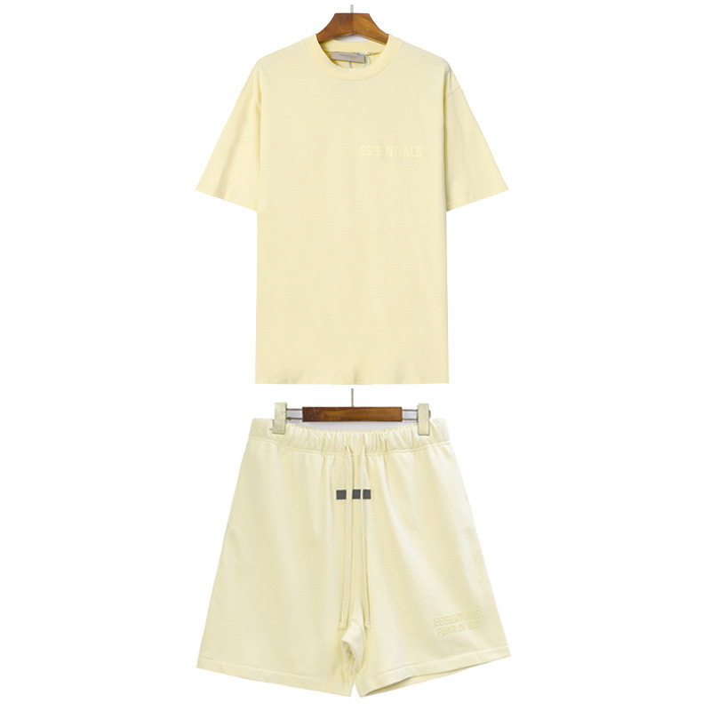 Traje FOG temporada 8 ESSENTIALS doble línea tridimensional carta flocado deportes pantalones cortos sueltos de manga corta