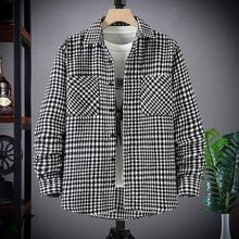 秋冬季男士新款毛呢加厚格子衬衣外套中青年磨毛棉双口袋百搭上衣