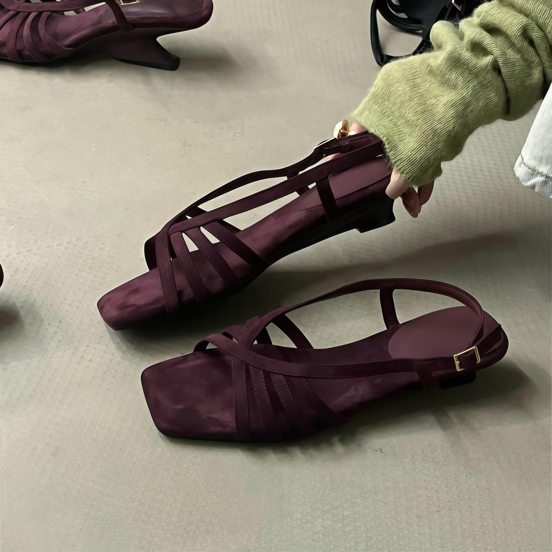 Sandalias de Cuña para Mujer de Superfibra y Caucho, Punta Cuadrada, Cierre de Hebilla, para Verano