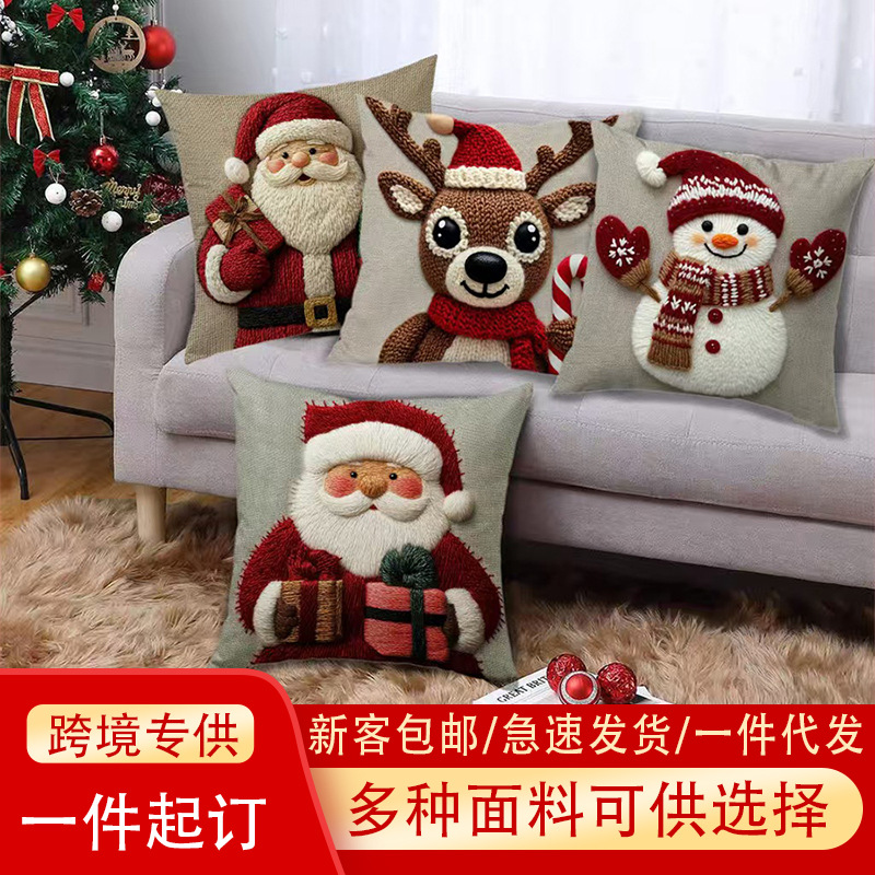 Navidad serie de almohada de lino impresa decoración de la sala de estar sofá almohada al por mayor para la imagen al por mayor