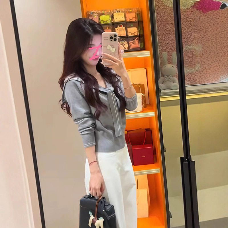 Navy Collar Shawl Knitwear for Women 2025 Autumn and Winter New Women's Short Fashion Slim Knitwear Women's Style Top