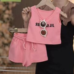 2024新款女童運動套裝洋氣女寶寶夏季衣服兒童夏裝小背心兩件套潮