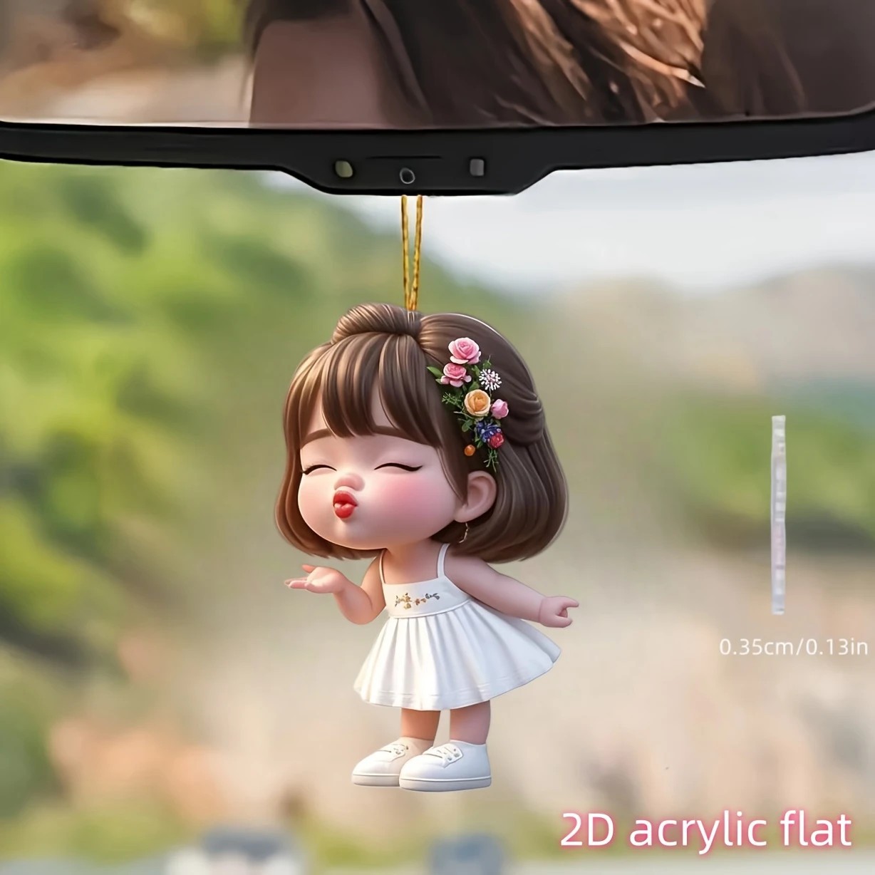 Nuevo colgante de acrílico de niña de boca linda transfronteriza, colgante de espejo retrovisor de coche, decoración de regalo de vacaciones