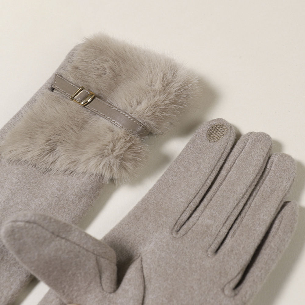 Nuevos guantes de muñeca de cachemira de ajuste de engrosamiento de hebilla metálica de invierno y otoño de color sólido guantes de peluche calientes