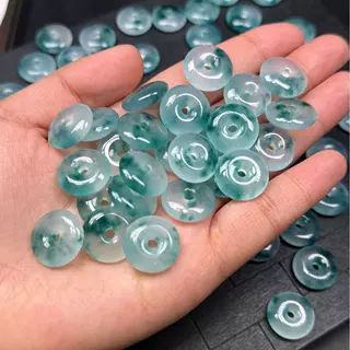 玉石蓝飘花平安扣玉石挂件冰种石英岩玉玉扣手链DIY饰品耳环配件