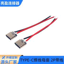 TYPE-C焊线母座2PIN简易焊线式带电子线三次模顶有凸包连接器