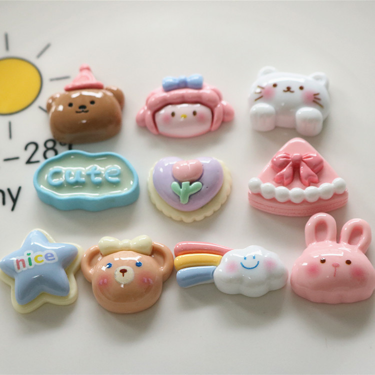 樹脂ジュエリーアクセサリーヘアピンヘアアクセサリー diy 素材クリーム接着剤携帯電話ケース衣類ステッカー光沢のあるクマケーキ K3|undefined