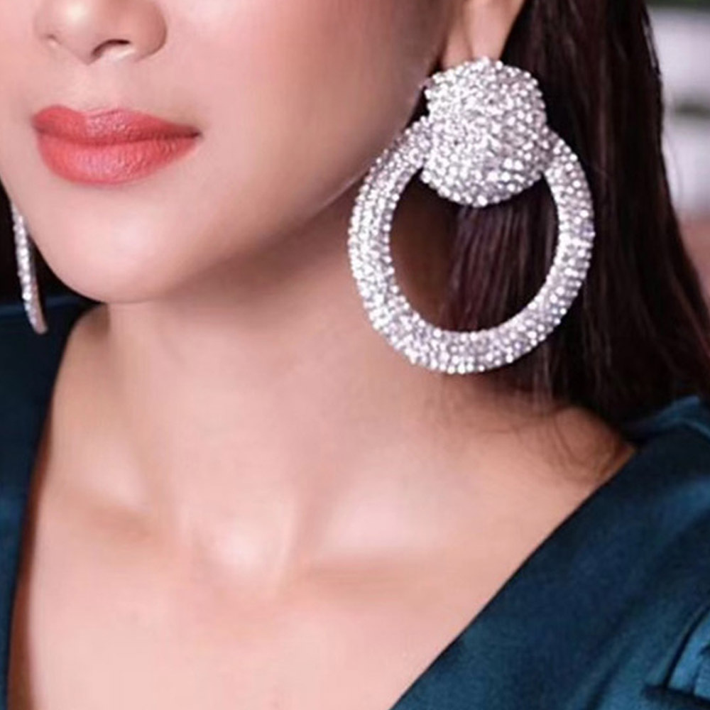 Exaggerated Circle Alloy Plating Rhinestones Drop Earrings 1 Pair