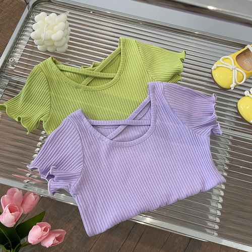Summer New Style T-shirt, Versatile, Stylish, Trendy, Solid Color, Simple, New Product, Candy Color, Casual, Base Shirt for Girls and Children