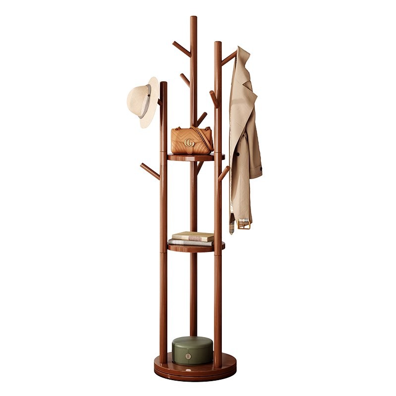 Percha de ropa de piso de dormitorio percha de sombrero de madera sólida percha de ropa giratoria percha de ropa de piso de entrada percha de ropa