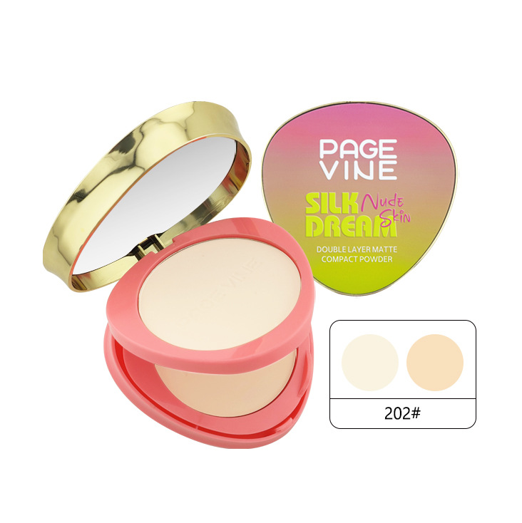 PAGE VINE seco y húmedo doble capa de polvo de impureza hidratante controlador de aceite impermeable a prueba de sudor maquillaje de color duradero