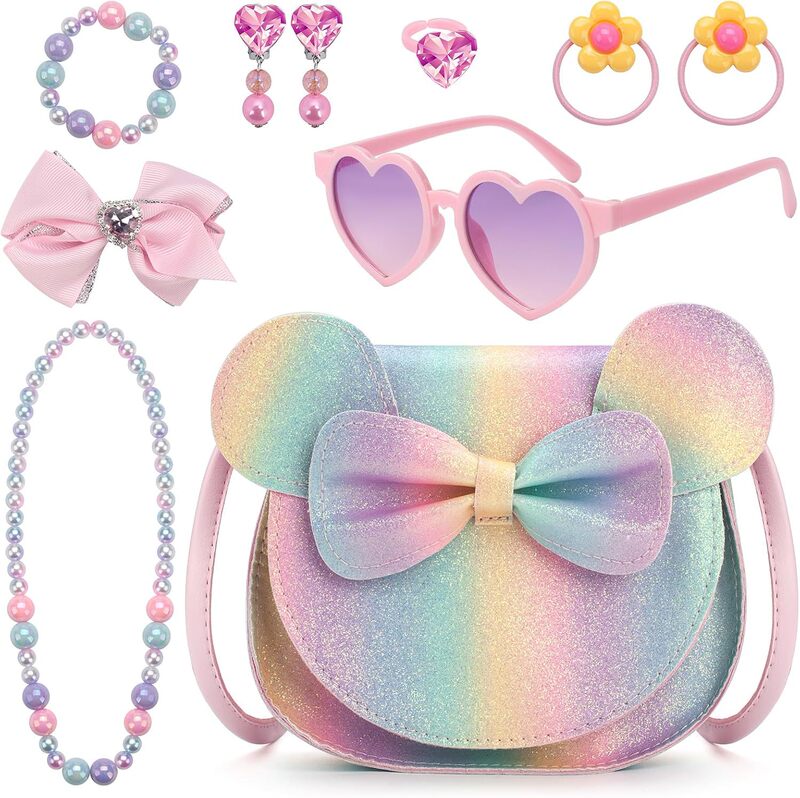 Cross-Border Girls' Coin Purse, Toddler's Play House, Cute Crossbody Bag, Princess Bracelet, Necklace, Glasses and Ring Set
