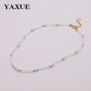 New Chinese style millet beads imitation pearls handmade beaded fashion women's necklace temperament Joker clavicle chain jewelry wholesale