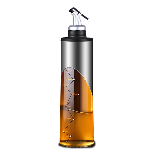 Household kitchen seasoning bottles, spice jars, stainless steel oil pot with silicone sleeve, soy sauce and vinegar bottle, press-type glass oil bottle manufacturer