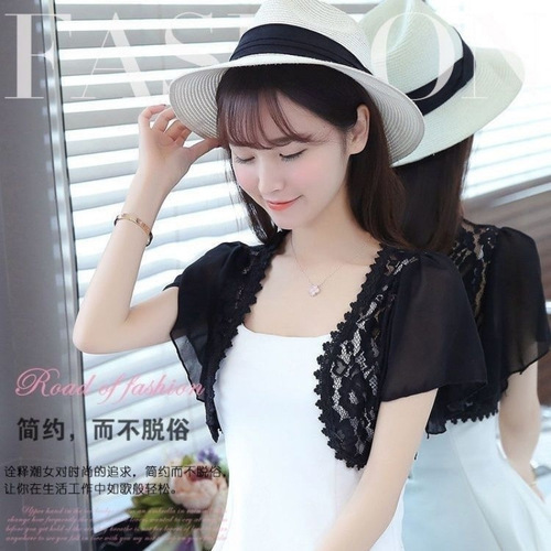 Women's Sun Protection Lace Shawl Sheer Shawl Short Sleeve Off-the-Shoulder Lace Edge Shawl Summer Thin Short Sleeve Hollowed-out Shawl