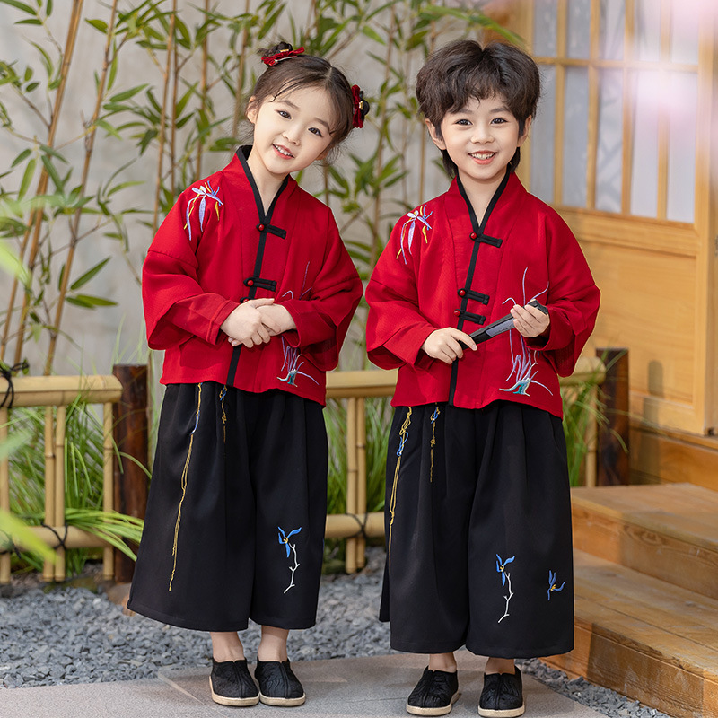 兒童古裝漢服國學服春秋款男女童中國風唐裝幼兒園詩歌朗誦表演服