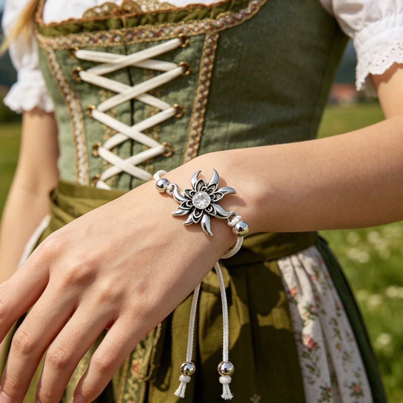 Edelweiss Woven Bracelet for Oktoberfest, Adjustable Wristband for Women, Versatile Accessory for Female Friends, Light Luxury and High-End Feel