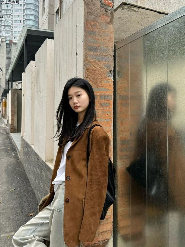西装外套女春秋季新款休闲西服感棕色麂皮绒美拉德小个子|undefined