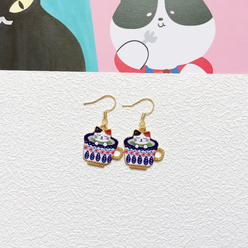 Cute Cat Metal Enamel Women's Drop Earrings 1 Pair display picture 10