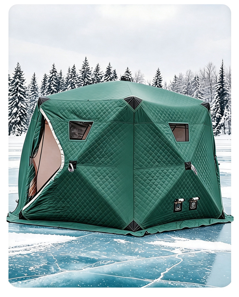 Hexagonal ice fishing tent for 6-8 people, thickened and warm with quilted lining, portable winter fishing house, outdoor cold-proof winter tent