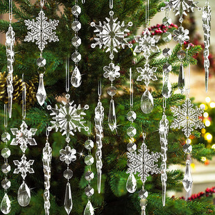 18PCS Transparent Ice Cone Pendant Amazon Hot Selling Christmas Acrylic Transparent Ice Strip Pendant Christmas Snowflake