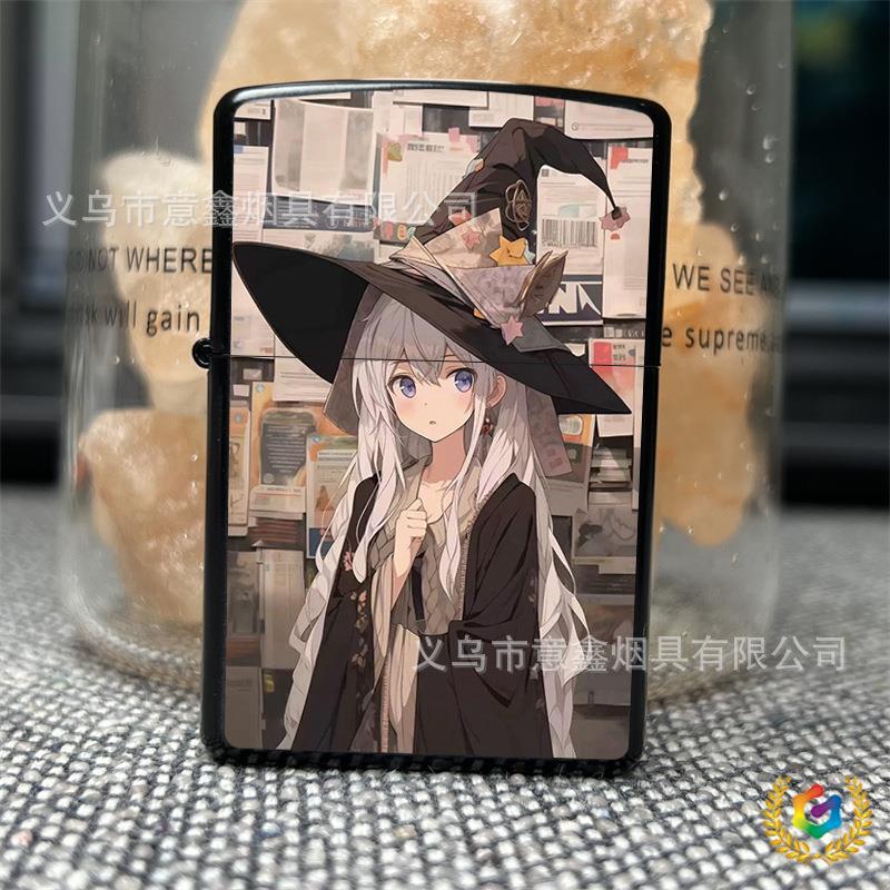 High-Appearance Value Internet Celebrity Anime-Style Windproof Kerosene Lighter, Fashionable Cartoon Retro Flint Wheel Ignition, Creative Design