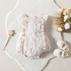0-12M Newborn Lace Fly Sleeveless Shoulderless Blouse for Girls, Sweet and Cute Summer Backless Triangle Climbing Suit