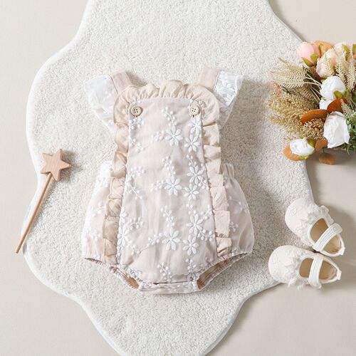 0-12M Newborn Lace Fly Sleeveless Shoulderless Blouse for Girls, Sweet and Cute Summer Backless Triangle Climbing Suit