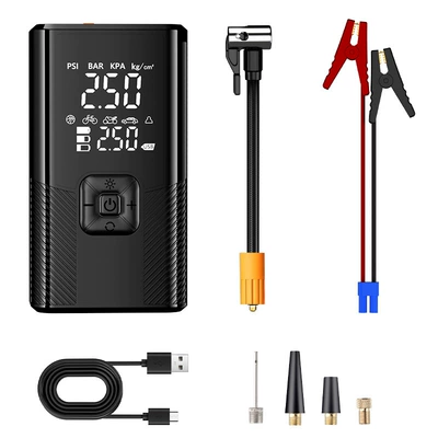 Car air pump with power bank, multifunctional air pump, outdoor emergency starting power source, powerful instant power-on (Hava nasosu) - power-bank-air-compressor-combo-standard-clamp
