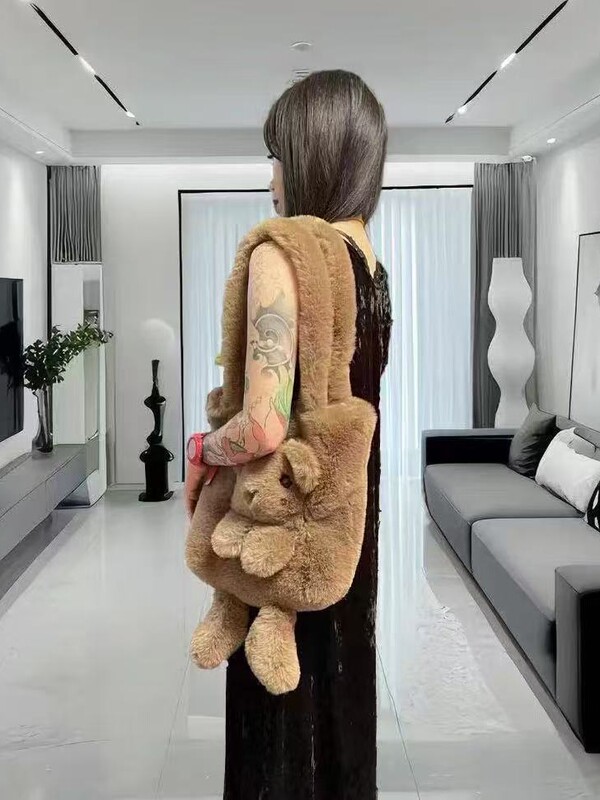 新款毛绒考拉熊托特包大容量单肩包女可爱小熊卡通手提斜挎包包|undefined