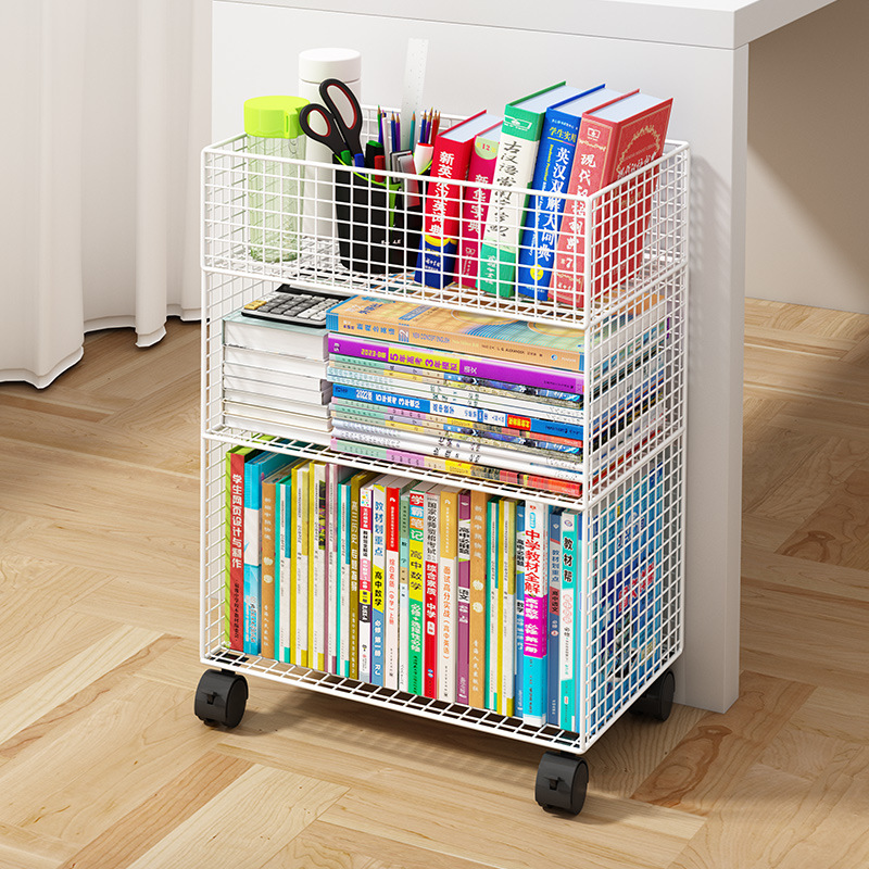 桌邊旁小推車書本收納帶輪可移動置物架落地簡易書架書桌兒童書櫃