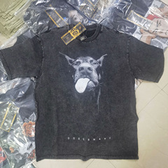Streetwear Hip Hop Oversized Washed T-Shirt Funny Doberman