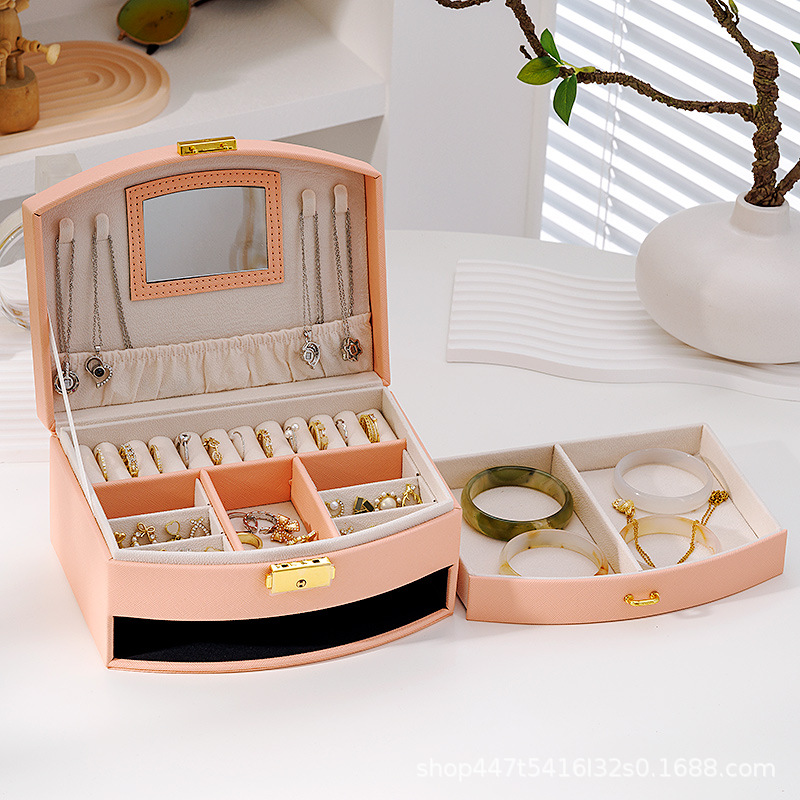 Joyas de viaje joyero pequeño portátil nuevo anillo pendientes caja de almacenamiento de gama alta exquisito anti-oxidación oro image 3