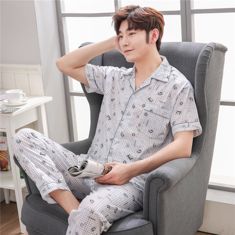 Pijamas de hombre Pijamas de manga corta de verano de algodón delgado para hombres jóvenes y de mediana edad sueltos de primavera y verano traje de desgaste para el hogar