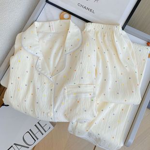 New Cotton Long Sleeve Trousers Pajamas Girls Spring and Autumn New Cute Color Wave Dot Clouds Cotton Home Clothes Set