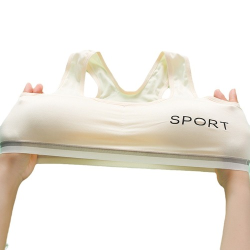 Wholesale custom order high-volume milk silk ribbed back development sports bra with foam pad, wide shoulder strap back support camisole, half cup bra