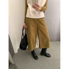 黄峥复古松紧腰灯芯绒休闲裤女2025冬显瘦小个子阔腿八分裤541013