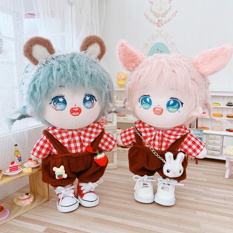 Spot Brown Overalls Red Plaid Shirt Headband 20cm Suit 20cm Baby Clothes Star Cotton Doll