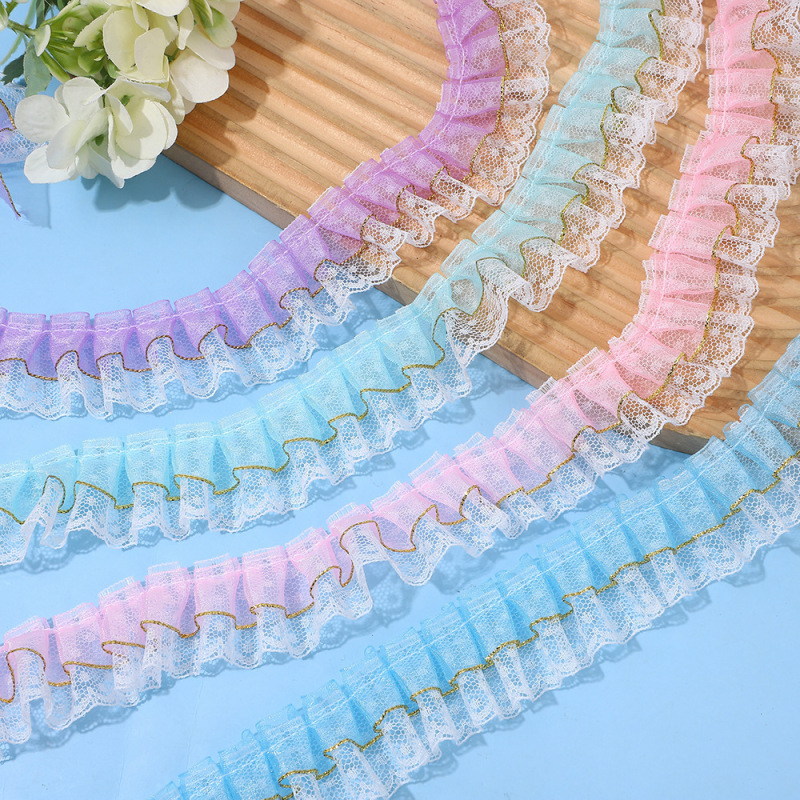 Wholesale 3.5cm Gold Silk Edge Chiffon Yarn Polka Dot Lace Clothing Bags Crafts Accessories Trim