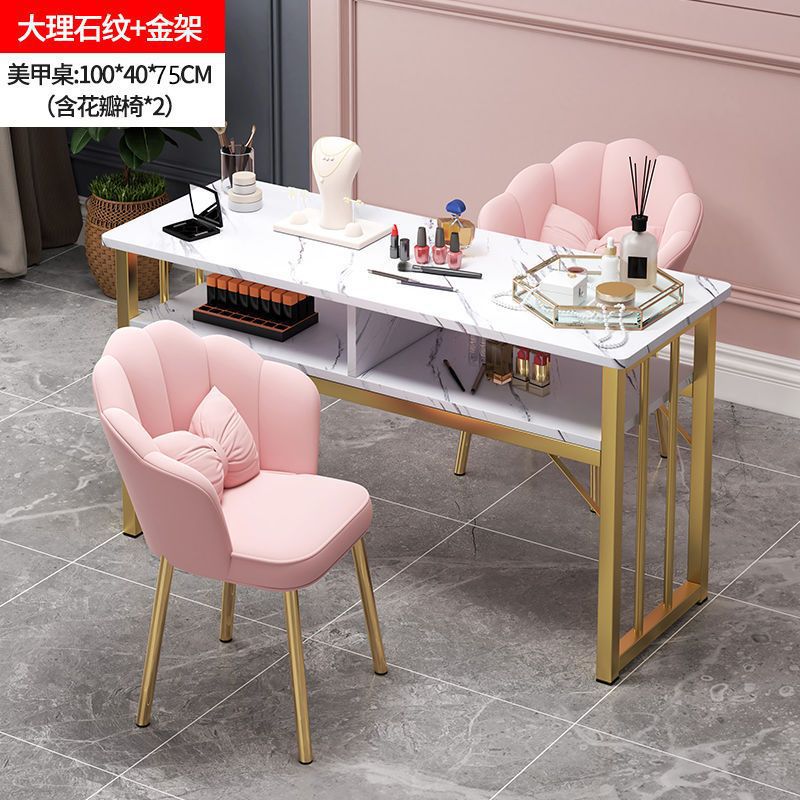 Eryouwei mármol red manicure ligera de lujo mesa japonesa simple mesa de manicure mesa y silla conjunto de imitación de doble