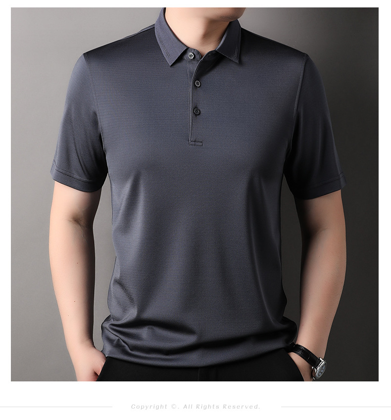 Áo polo nam tay ngắn lụa tơ tằm cổ bẻ phong cách thời trang mùa hè — Cà phê 85088 chi tiết 11