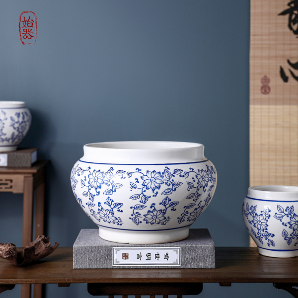 Blue and white ceramic flowerpot for home use for living room
