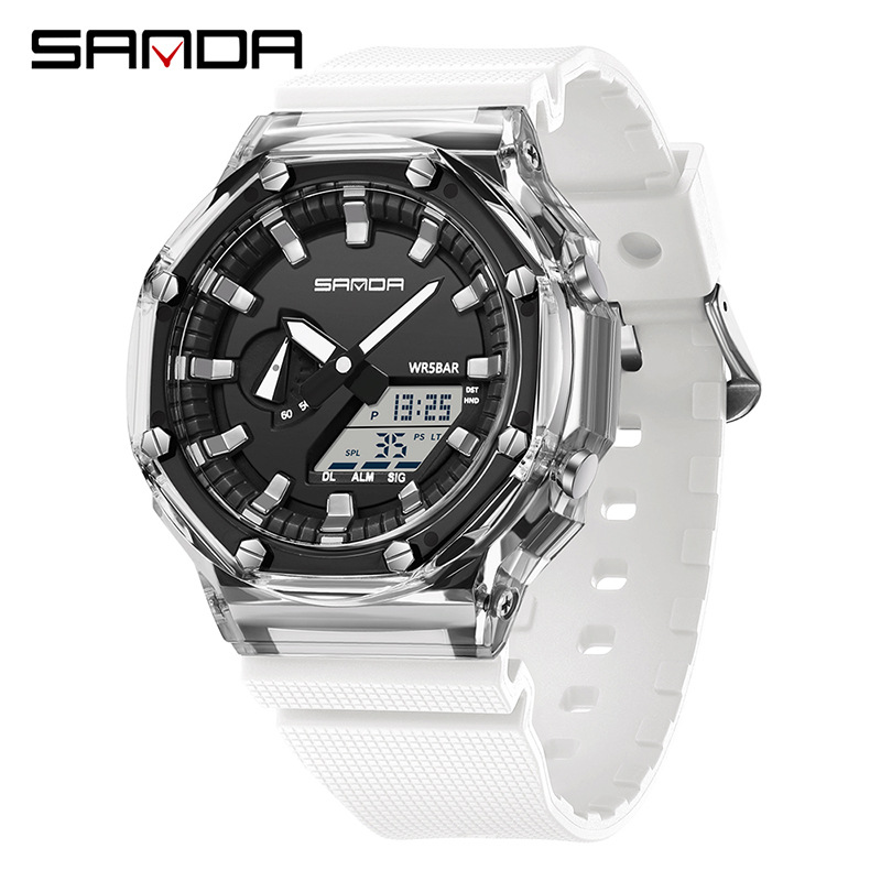 SANDA reloj electrónico transparente cinta de moda multifuncional reloj deportivo reloj despertador reloj a prueba de golpes 3341