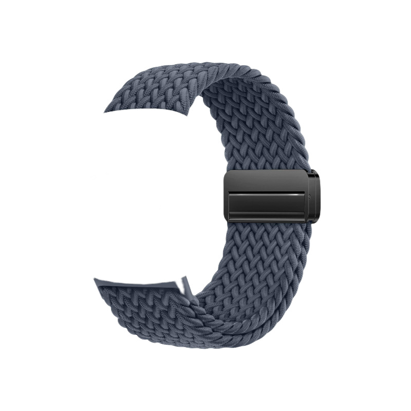 Correa de reloj deportiva trenzada de nailon con hebilla magnética de cuatro puntos y anilla metálica, compatible con las series Huawei, Samsung y Garmin.