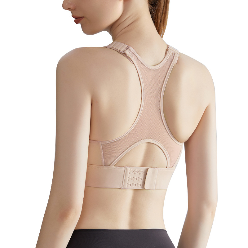 [Personalizado] Sujetador deportivo de alta intensidad para mujer con copas fijas, soporte lateral para el busto, costuras de malla y hermoso diseño de espalda, top de yoga