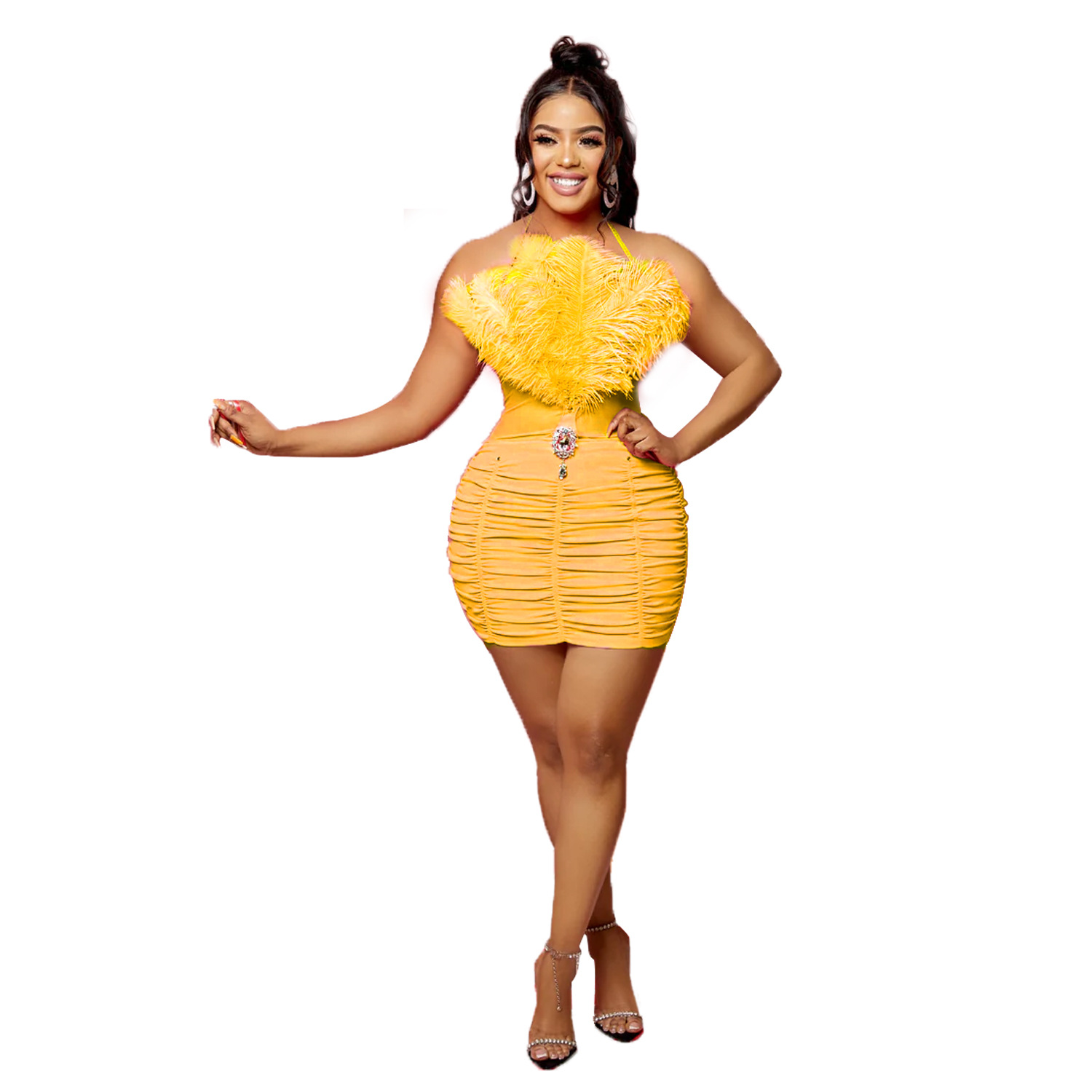 X6278 transfronteriza AliExpress Amazon europeo y americano de las mujeres de la moda de color sólido tubo de pluma superior sin mangas falda vestido image 7