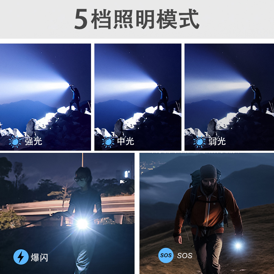 Ventas transfronterizas de láser blanco de carga directa luz brillante linterna de luz superbrillante al aire libre de alta potencia de carga de linterna LED