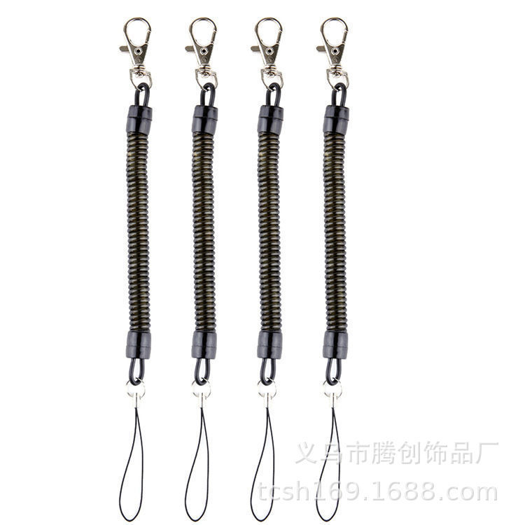 Plastic Black Spring Rope Keychain Anti-Lost Fishing Rod Lanyard Mobile Phone Chain Lanyard Eva Plastic Elastic Lanyard